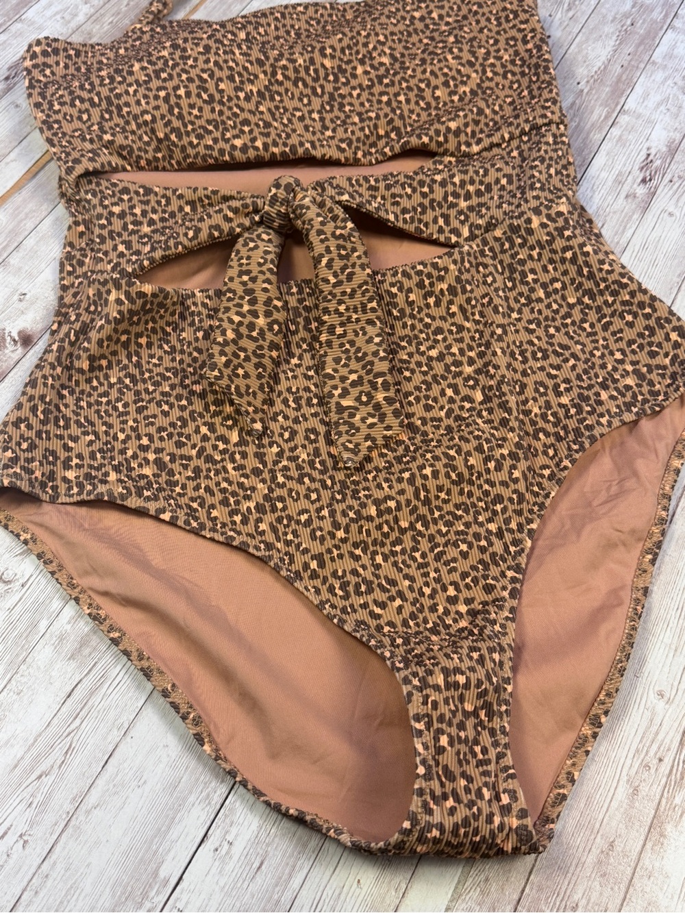 aerie Leopard Tie-Front One-Piece Swimsuit - Brown - Picture 3 of 9